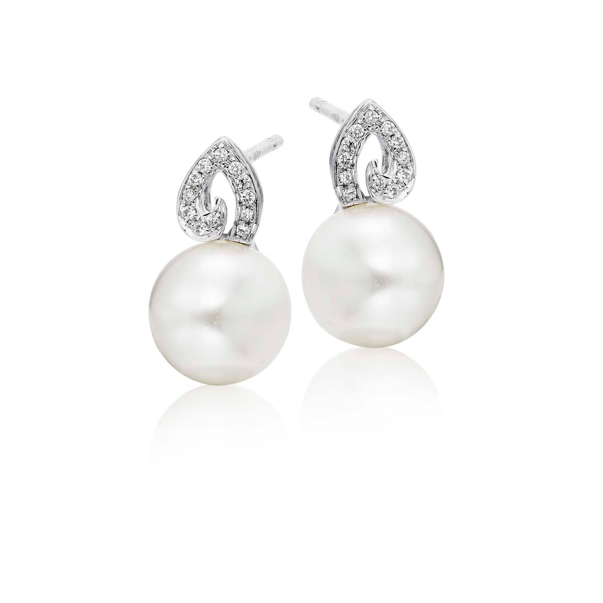 Freshwater pearl & diamond studs in 9K white gold