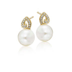 Freshwater pearl & diamond studs in 9K yellow gold