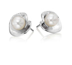 Bowl Freshwater pearl & diamond studs in 18K white gold