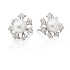 Starburst freshwater pearl & diamond studs in 18K white gold