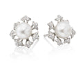 Starburst freshwater pearl & diamond studs in 9K white gold