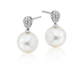 Freshwater pearl with 0.10ct diamond earrings in 18K white gold