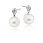 Freshwater pearl with 0.10ct diamond earrings in 9K white gold