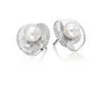 Oyster freshwater pearl & diamond studs in 18K white gold