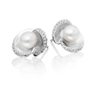 Freshwater pearl with 0.13ct diamond studs in 9K white gold