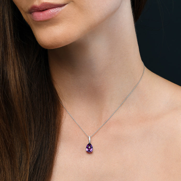 2.50ct Amethyst With 0.05ct Diamond Pendant In 9K White Gold