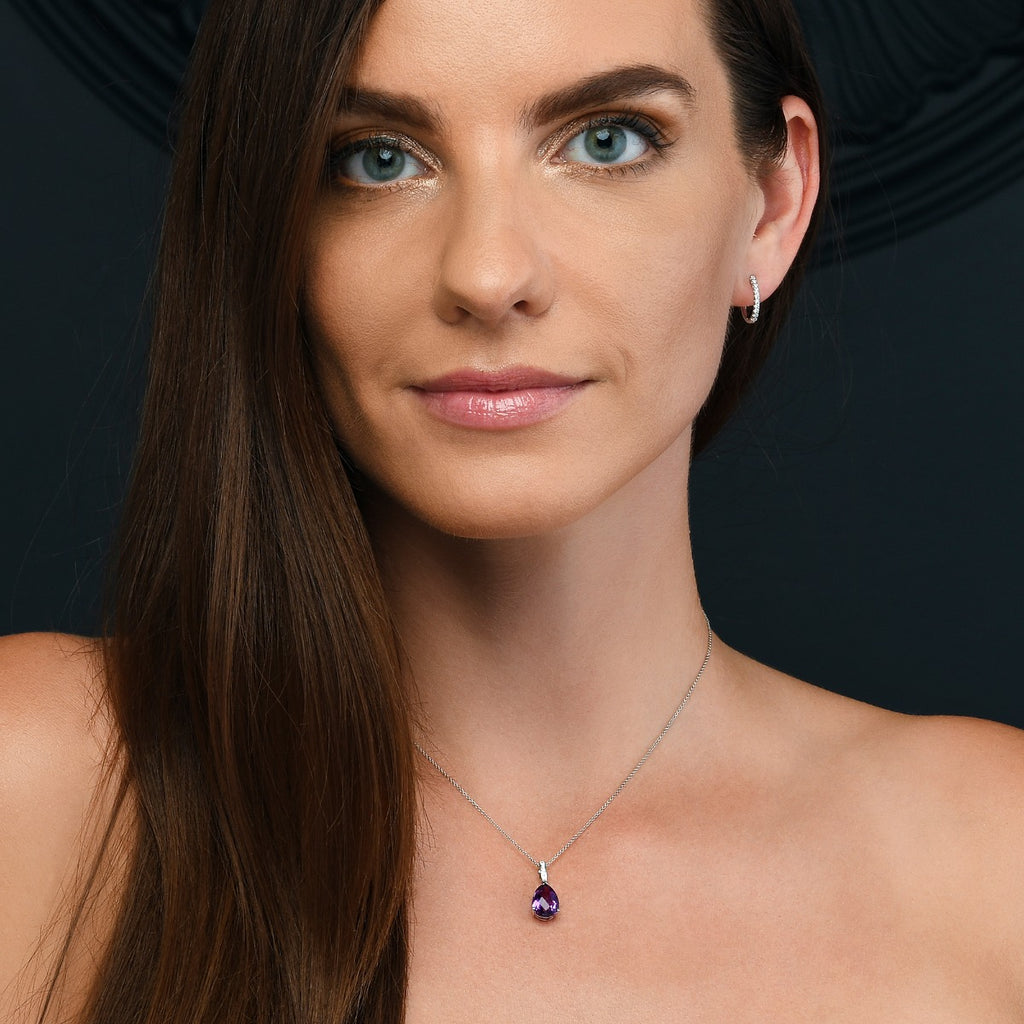2.50ct Amethyst With 0.05ct Diamond Pendant In 9K White Gold