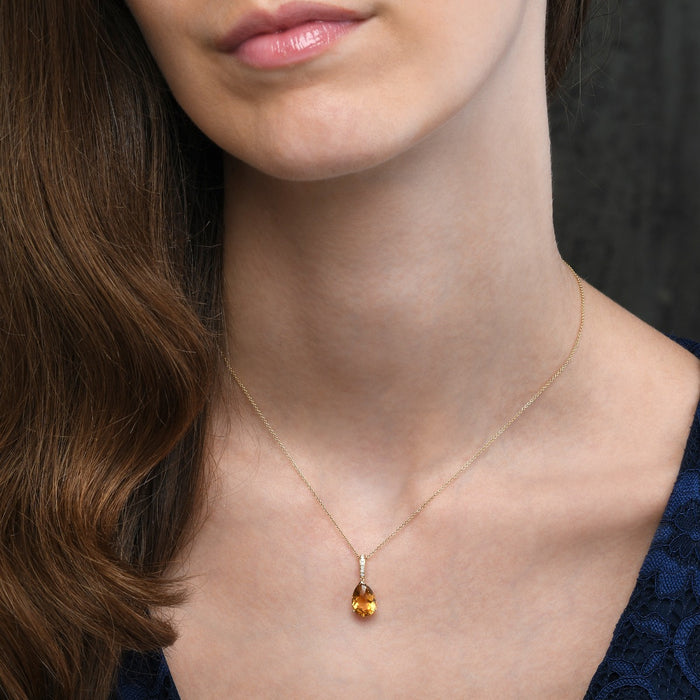 2.50ct Citrine Drop Pendant Necklace With Diamonds 9K Yellow Gold