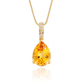 2.50ct Citrine Drop Pendant Necklace With Diamonds 9K Yellow Gold