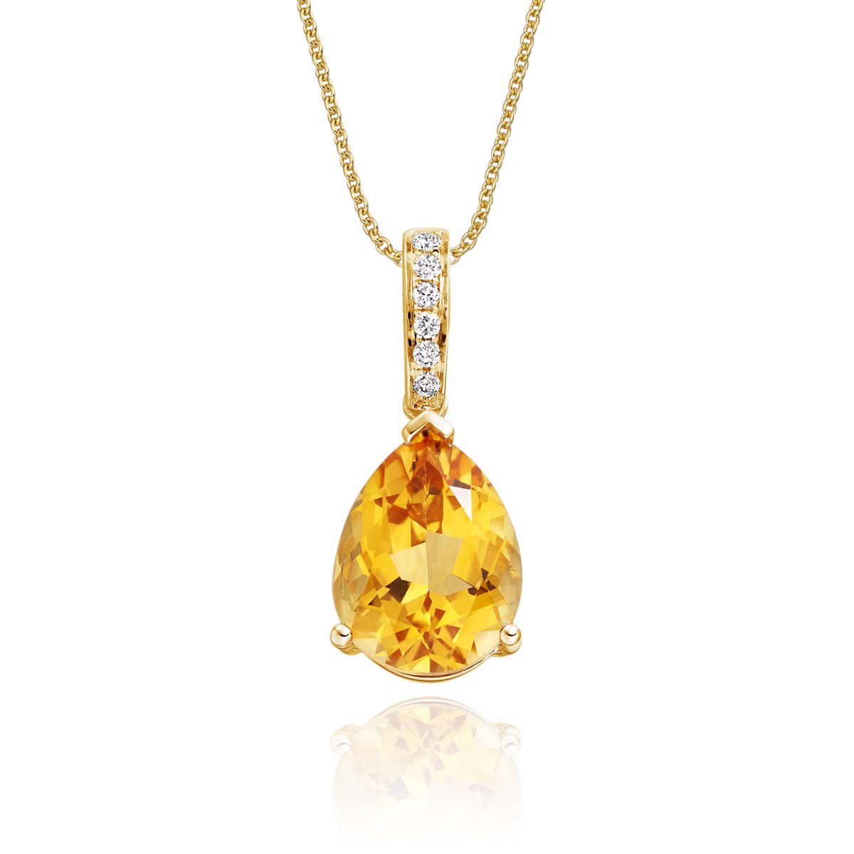2.50ct Citrine Drop Pendant Necklace With Diamonds 9K Yellow Gold