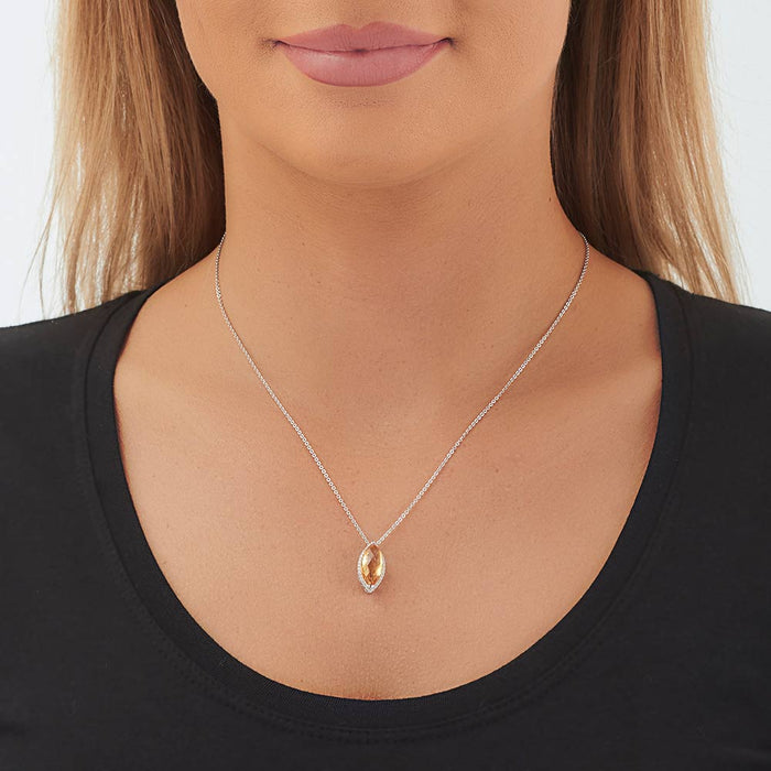 3.00ct Marquise Citrine Pendant Necklace With Diamonds 18K White Gold