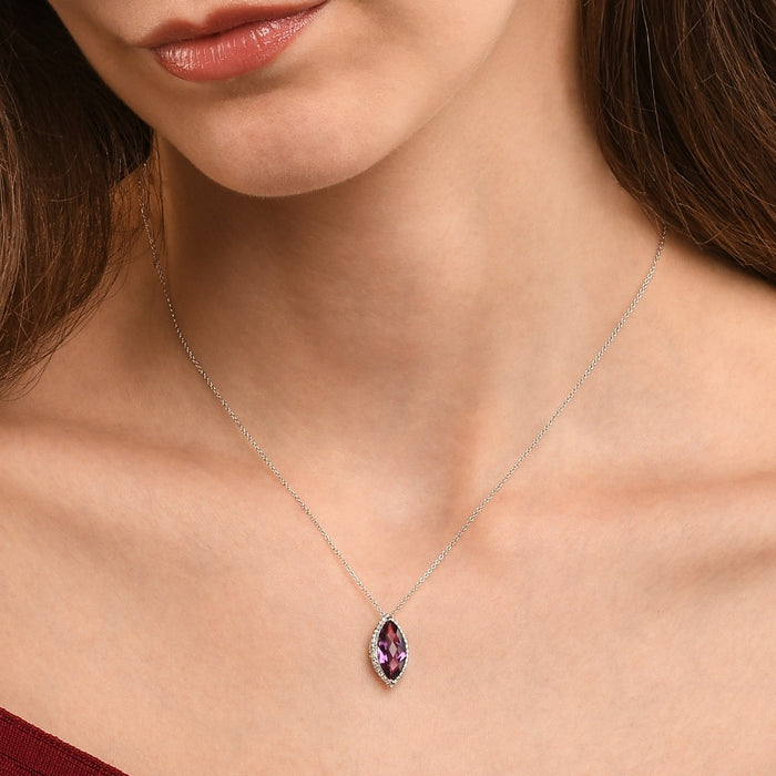 3.00ct Amethyst With 0.16ct Diamond Pendant In 9K White Gold