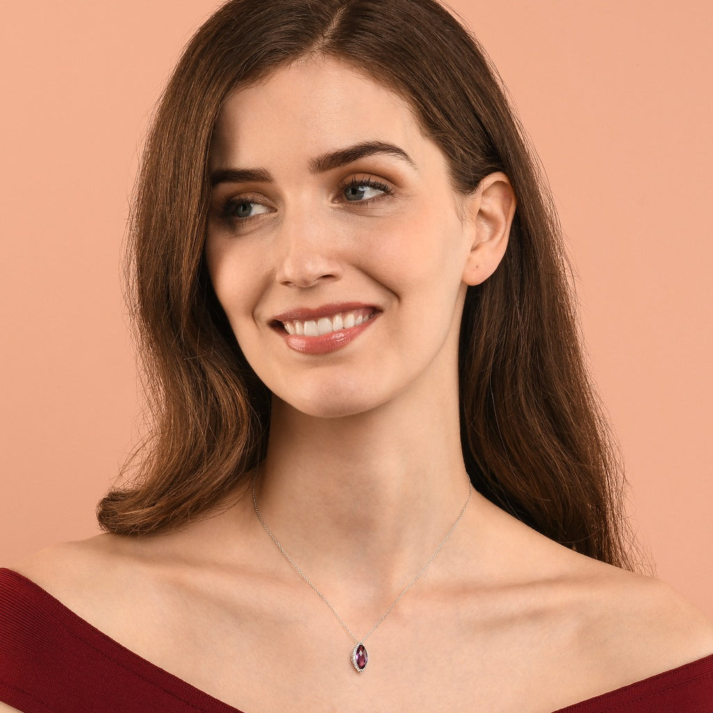 3.00ct Amethyst With 0.16ct Diamond Pendant In 9K White Gold