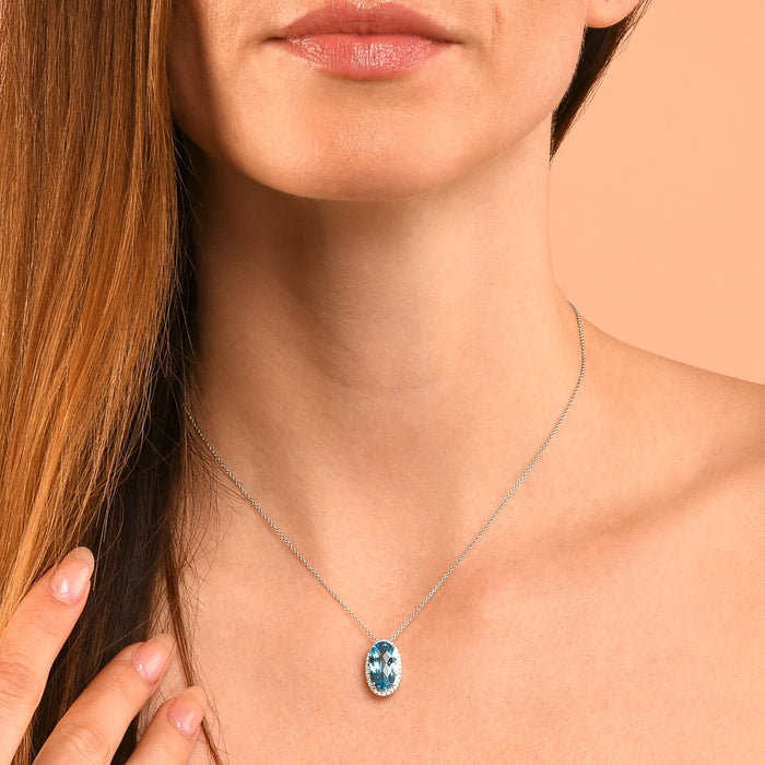 4.75ct Blue Topaz With 0.16ct Diamond Pendant In 9K White Gold