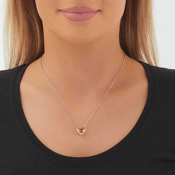 3.50ct Heart Citrine Pendant Necklace With Diamonds 9K White Gold