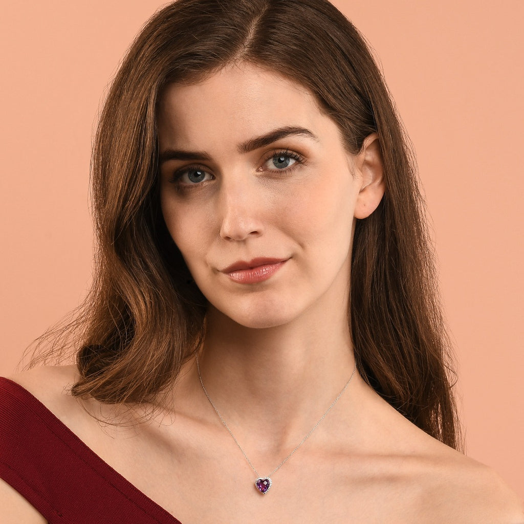 3.35ct Amethyst With 0.15ct Diamond Pendant In 9K White Gold