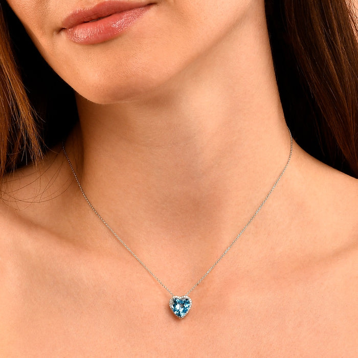 4.50ct Blue Topaz With 0.15ct Diamond Pendant In 9K White Gold