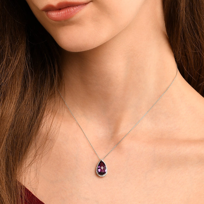 3.60ct Amethyst With 0.17ct Diamond Pendant In 9K White Gold
