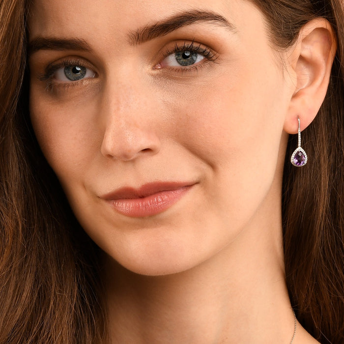 Amethyst & Diamond Drop Earrings 2.50ct Amethyst 9K White Gold