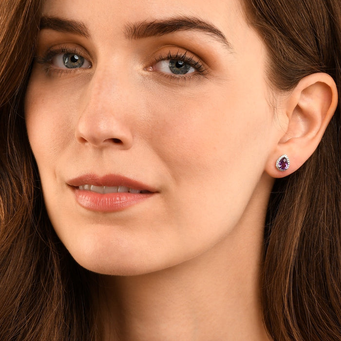 Amethyst & Diamond Stud Earrings 1.80ct Amethyst 9K White Gold