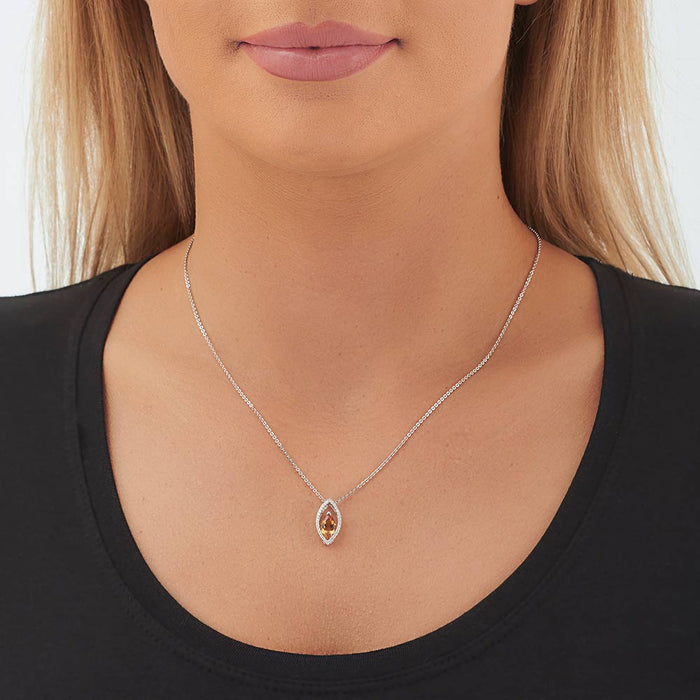 1.00ct Citrine Pendant Necklace With Diamond Halo 18K White Gold