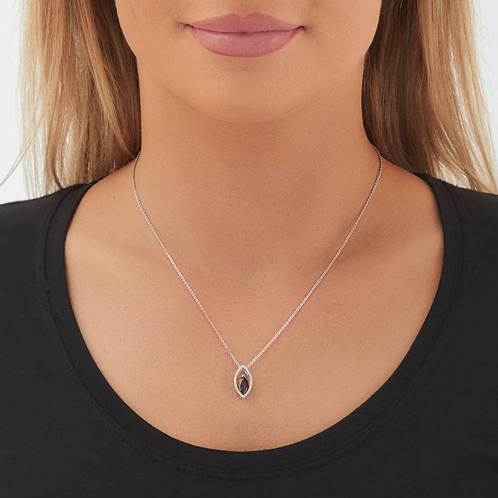1.40ct Garnet  With 0.16ct Diamond Pendant In 18K White Gold