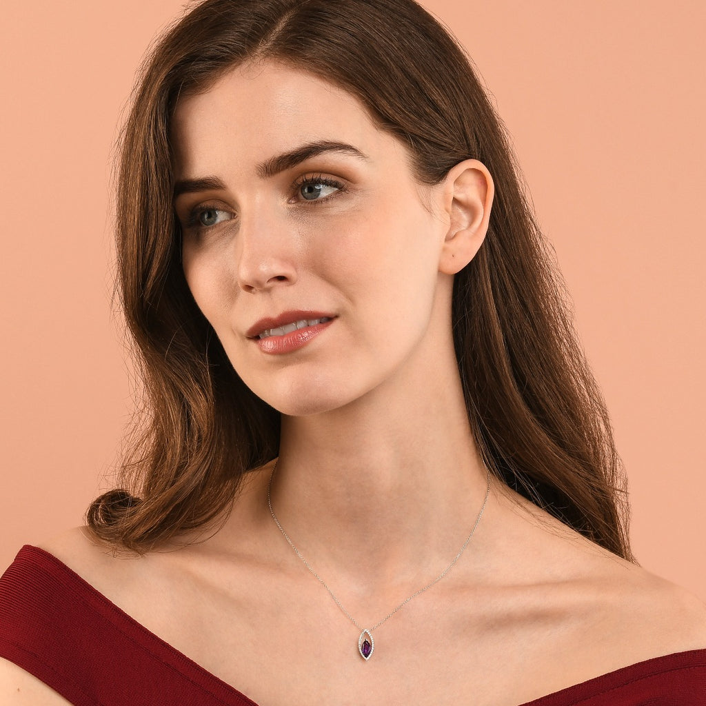 1.05ct Amethyst With 0.16ct Diamond Pendant In 9K White Gold