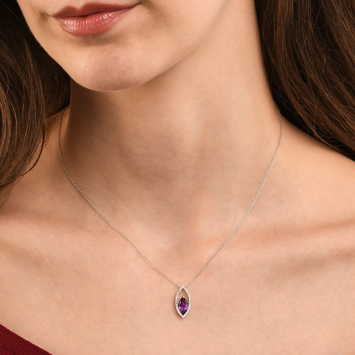 1.05ct Amethyst With 0.16ct Diamond Pendant In 9K White Gold