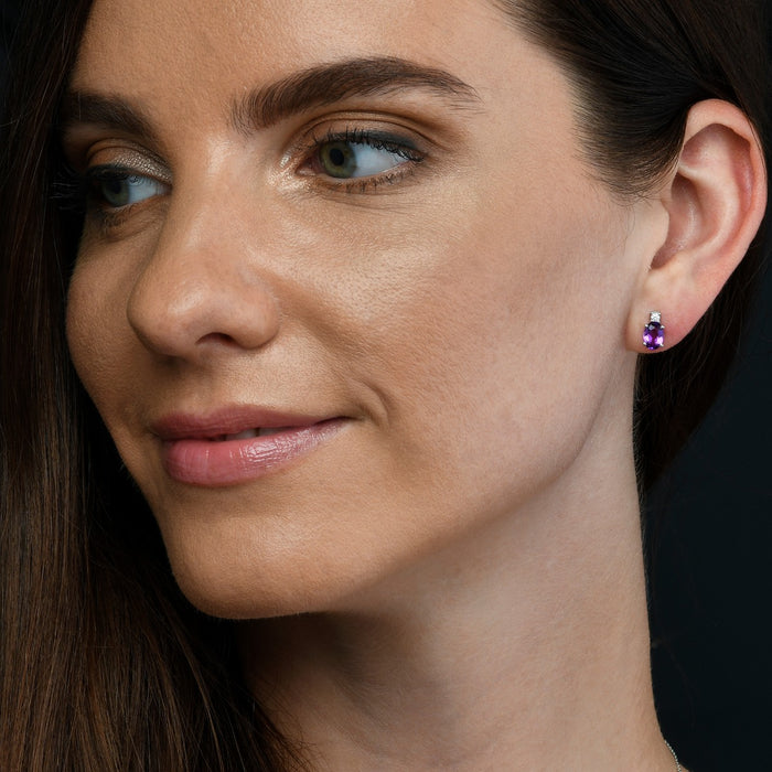 Amethyst & Diamond Stud Earrings 1.30ct Amethyst 9K White Gold