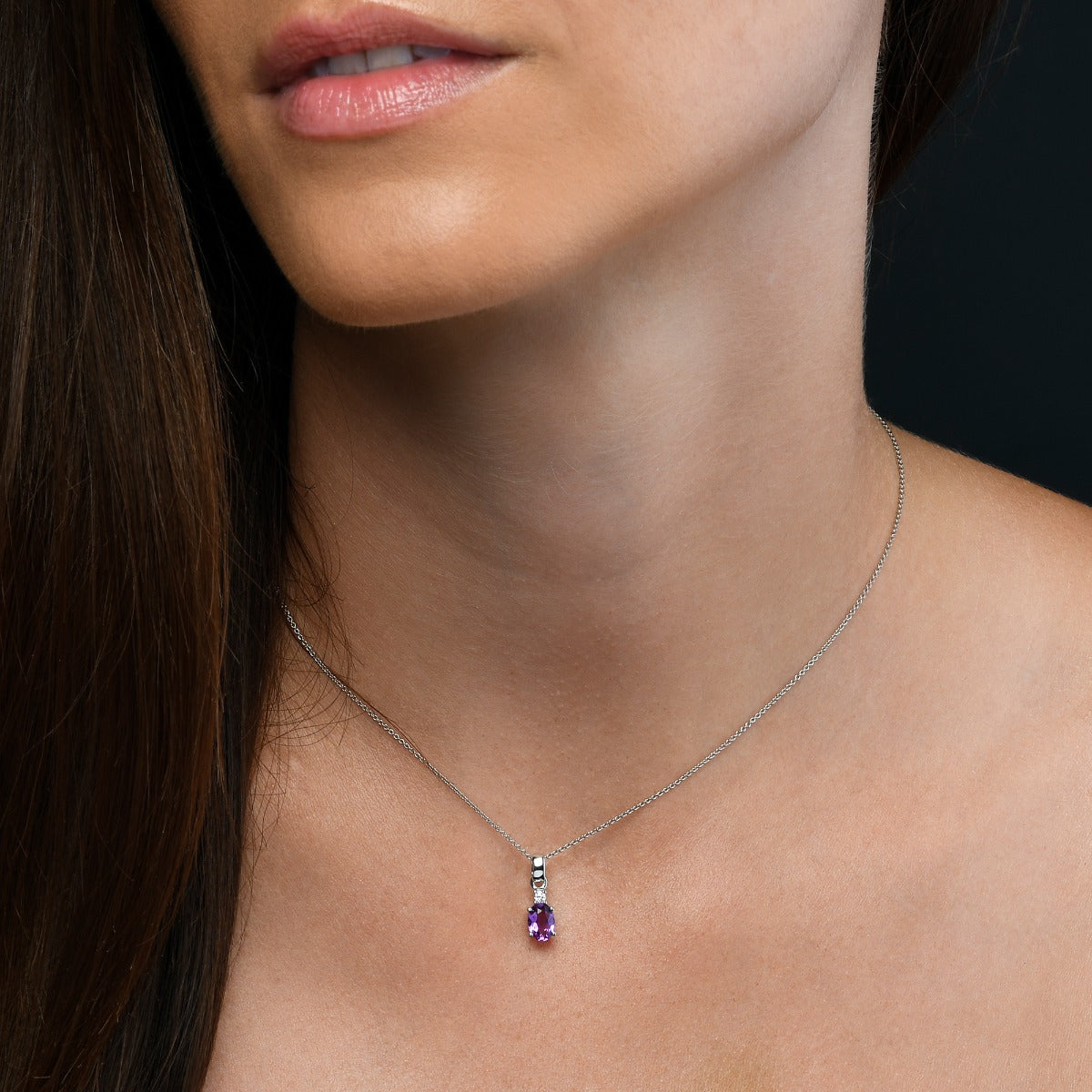 0.65ct Amethyst With 0.04ct Diamond Pendant In 9K White Gold