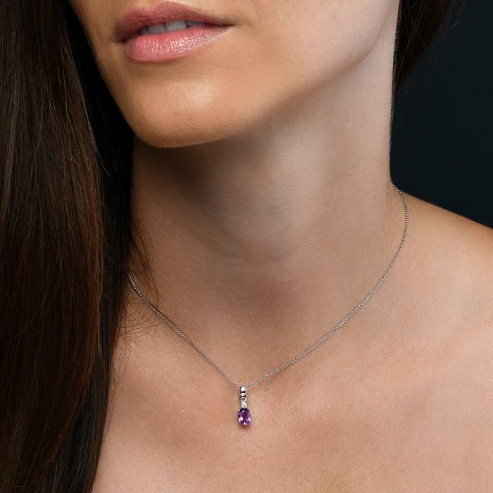 0.65ct Amethyst With 0.04ct Diamond Pendant In 9K White Gold