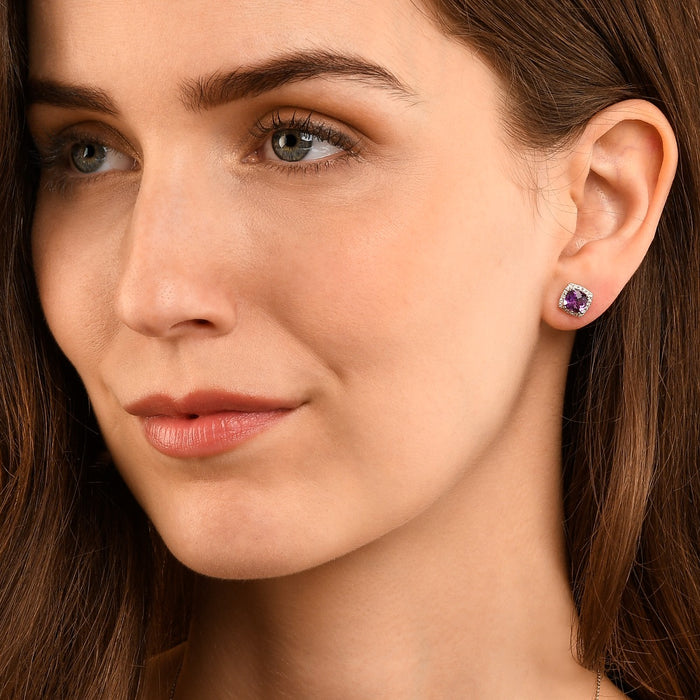Amethyst & Diamond Stud Earrings 1.75ct Amethyst 9K White Gold
