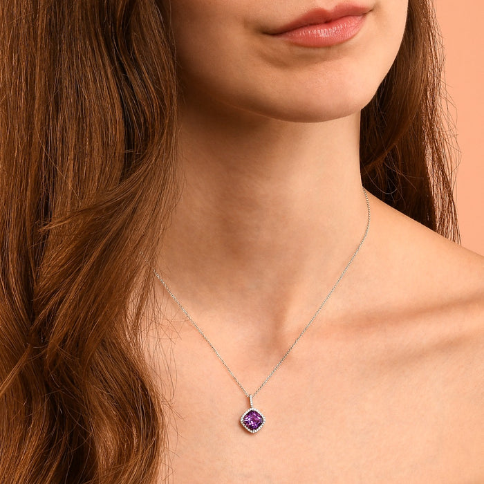 2.25ct Amethyst With 0.14ct Diamond Pendant In 9K White Gold