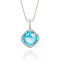 8mm x 8mm Blue Topaz with 0.14ct Diamond pendant in 9K white gold