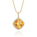 2.15ct Cushion Citrine Pendant Necklace With Diamonds 9K Yellow Gold