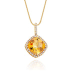 2.15ct Cushion Citrine Pendant Necklace With Diamonds 9K Yellow Gold