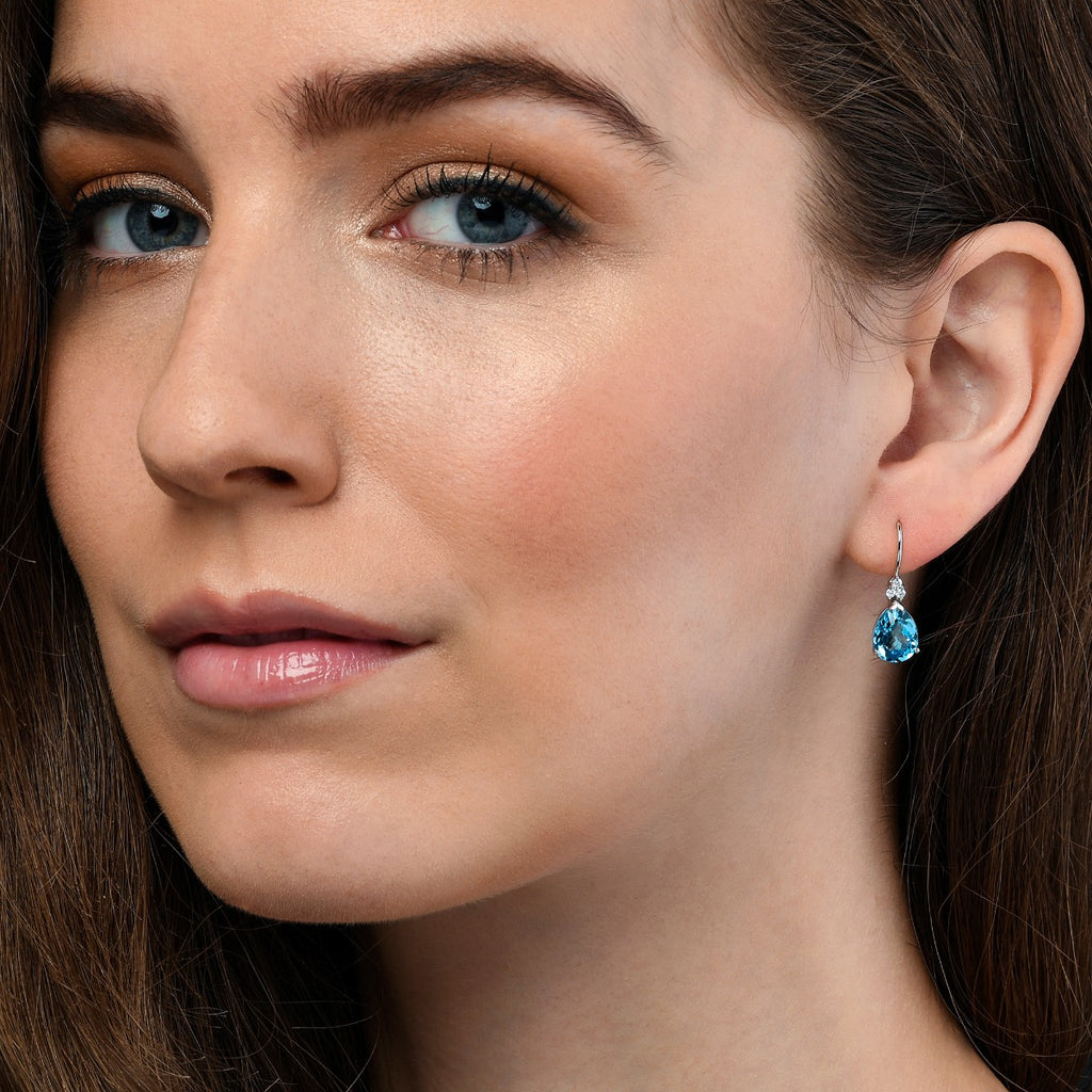 Blue Topaz Pear Drop Earrings in 9K white gold