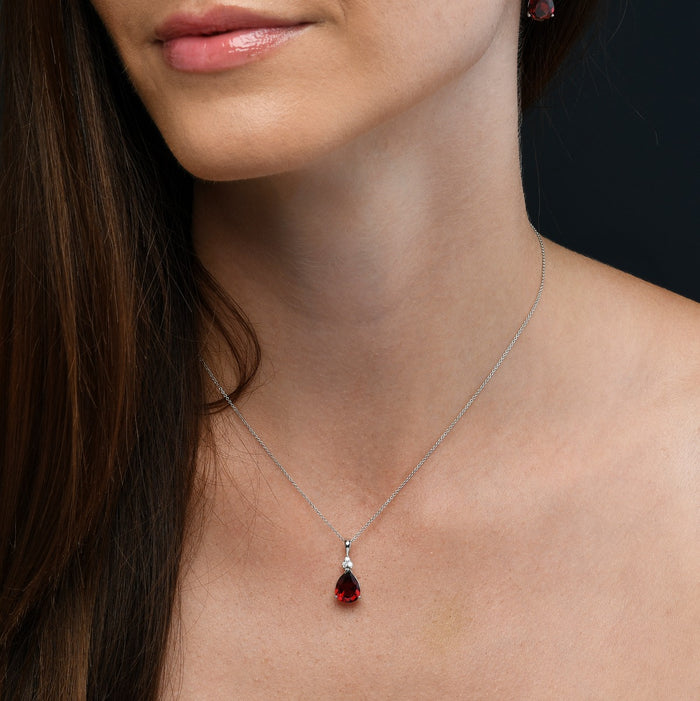 3.00ct Pear Garnet With 0.05ct Diamond Pendant In 9K White Gold