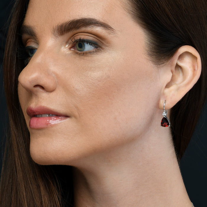 6.00ct Garnet And 0.10ct Diamond Earrings In 18K White Gold