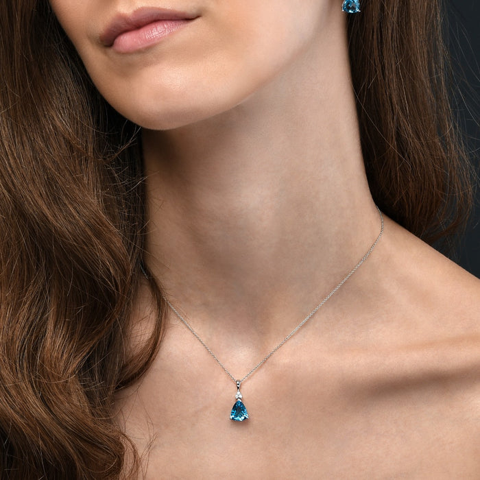 3.35ct Blue Topaz With 0.05ct Diamond Pendant In 9K White Gold