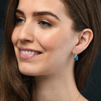 9mm x 9mm square Blue Topaz and 0.06ct diamond drop earrings in 9K white gold 
