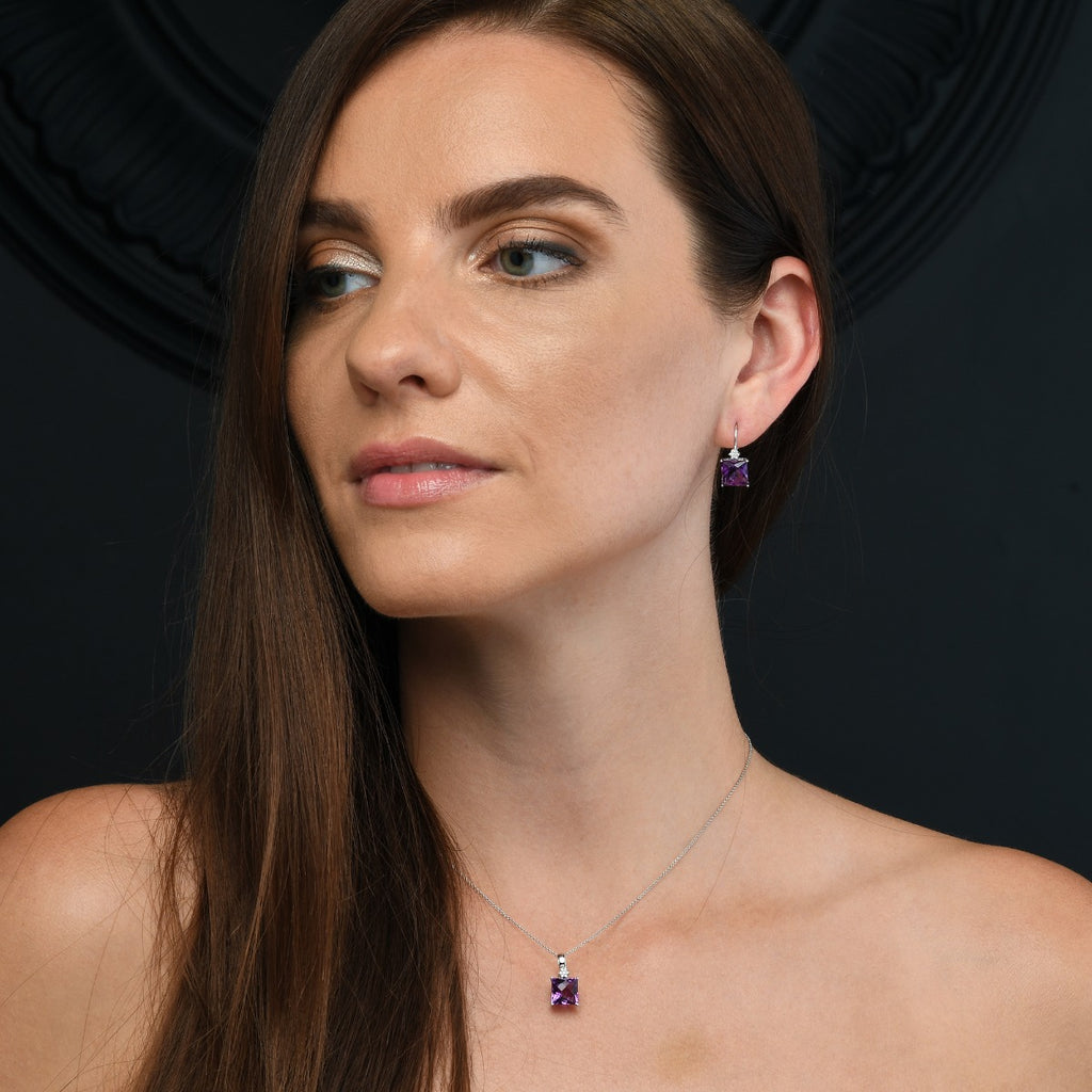 3.00ct Amethyst With 0.03ct Diamond Pendant In 9K White Gold