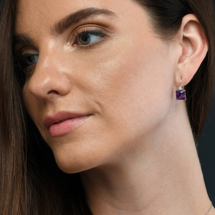 Amethyst & Diamond Drop Earrings 5.90ct Amethyst 18K White Gold