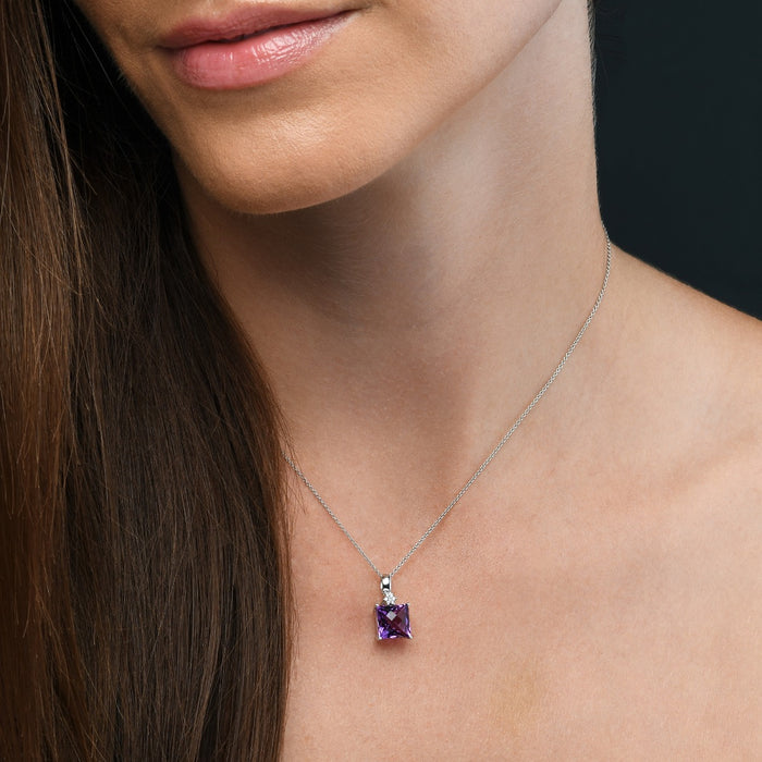 3.00ct Amethyst With 0.03ct Diamond Pendant In 9K White Gold