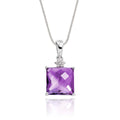 9mm x 9mm Amethyst with 0.03ct Diamond pendant in 9K white gold