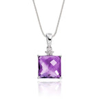 9mm x 9mm Amethyst with 0.03ct Diamond pendant in 9K white gold