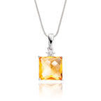 9mm x 9mm Citrine with 0.03ct Diamond pendant in 9K white gold 