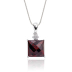 9mm x 9mm Garnet with 0.03ct Diamond pendant in 9K white gold