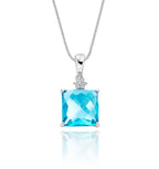 9mm x 9mm Blue Topaz with 0.03ct Diamond pendant in 9K white gold