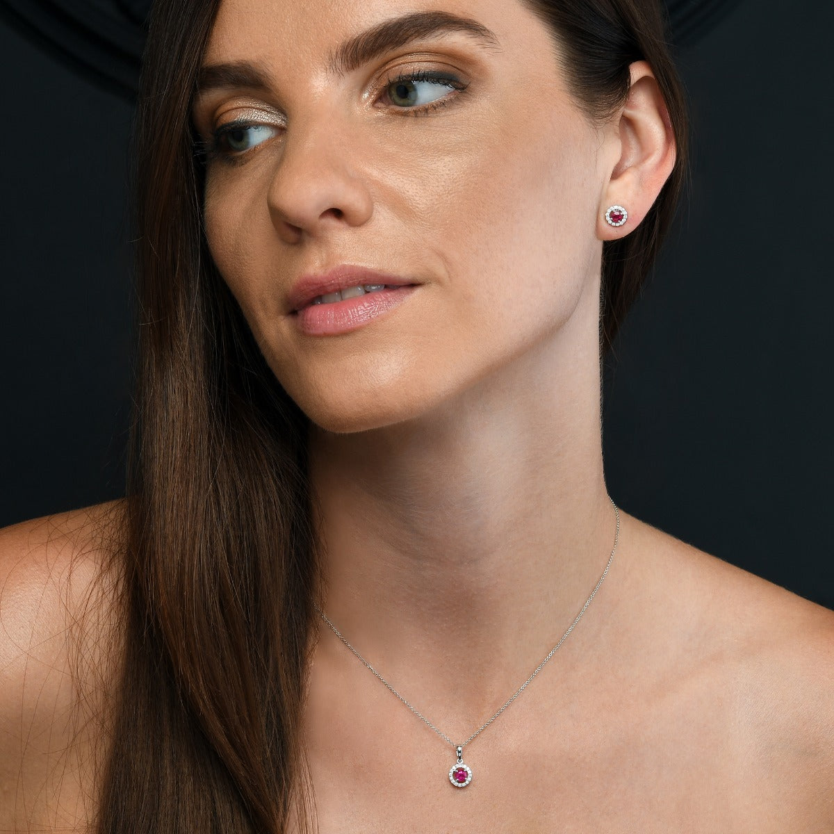 0.40ct Ruby Pendant Necklace 0.14ct Diamond 18K White Gold